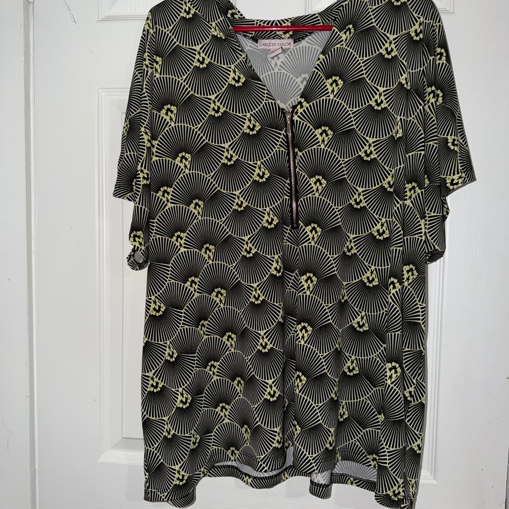 Carolyn Taylor Black and Green Patterned Top